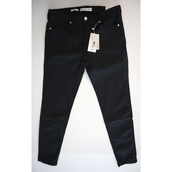 Mango Women’s Sz 10 Black Waxed Push-Up Low Waist Tight Fit Skinny Jeans - Picture 1 of 11